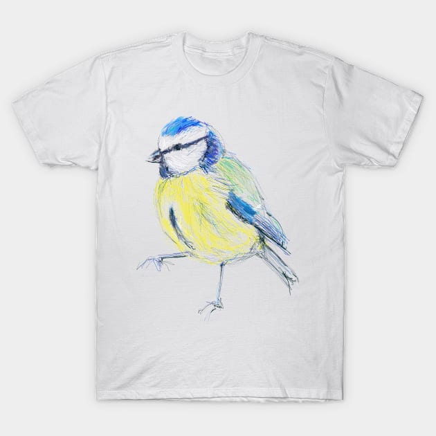 Bluetit Garden Bird on one leg T-Shirt by AshleyWilksArt